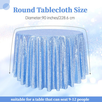 B-COOL Baby Blue Round Tablecloth - 90 Inch Sequin Tablecloth Party Table Covers for Wedding Banquet Dining Birthday Halloween Christmas Party Table Decoration