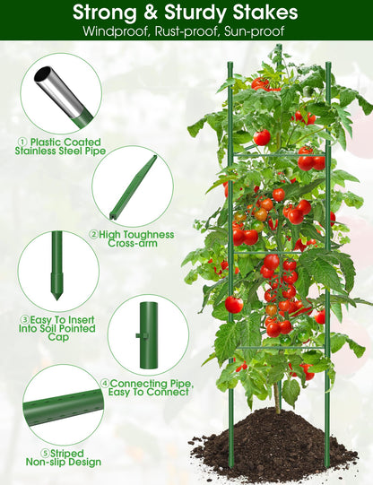 Tomato Cages,6 Pack MQJIAZHI 51.2inch Adjustable - Rust-Proof Tool-Free Trellis for Raised Garden Bed & Climbing Plants