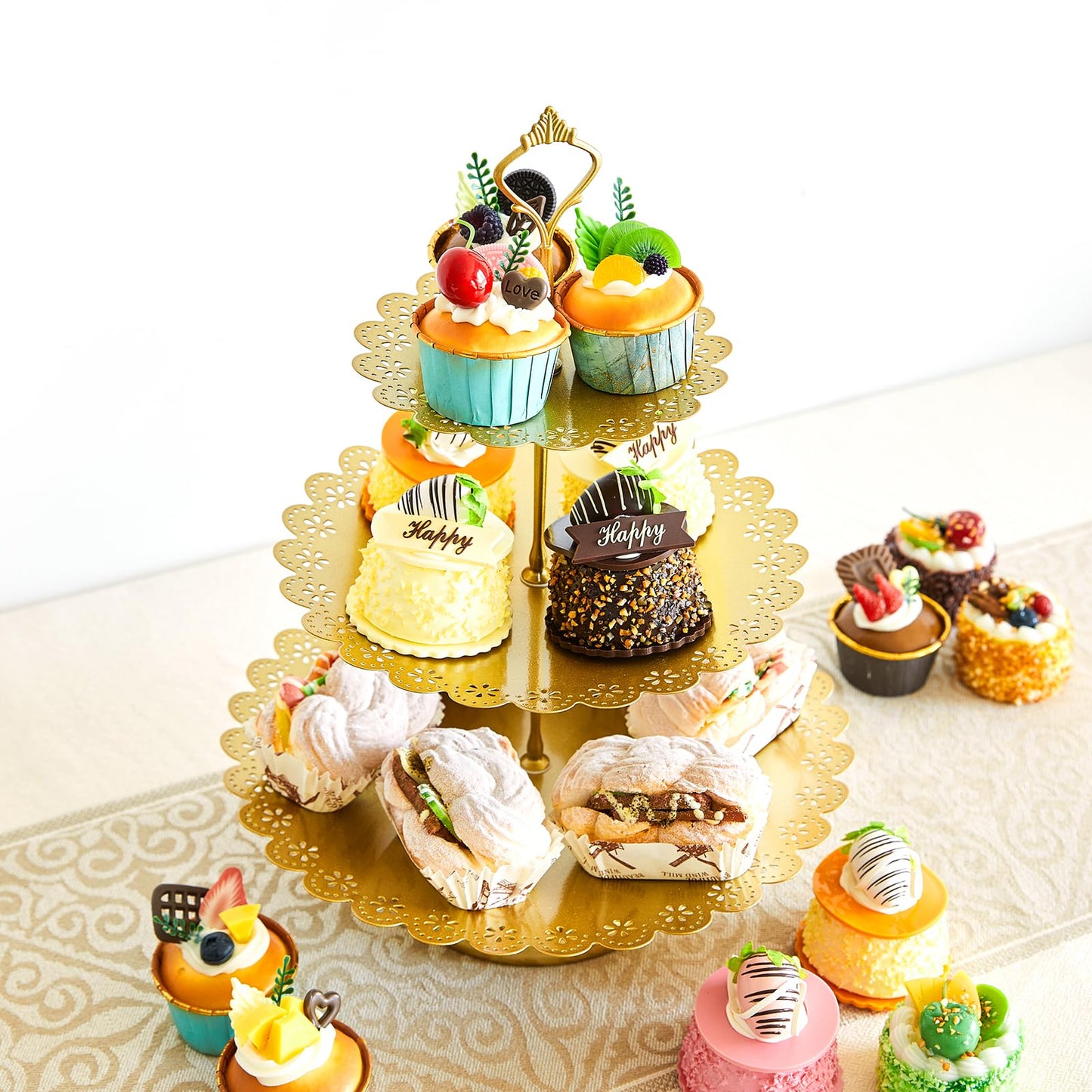 11 Pcs Gold Cake Stand Set for Wedding, Dessert Table Display Set for Birthday, Metal Square Serving Trays for Candy, Cupcake Pop Stand Holder Tower with Round Base for Celebration, The Platters for Party