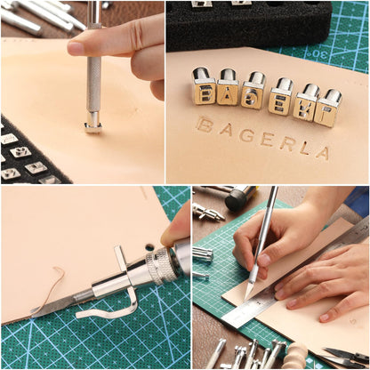 273 Pieces Leather Working Tools and Supplies with Leather Tool Box Cutting Mat Hammer Stamping Needles Snaps and Rivets Kit Perfect for Stitching Punching Cutting Sewing Leathercrafting Making