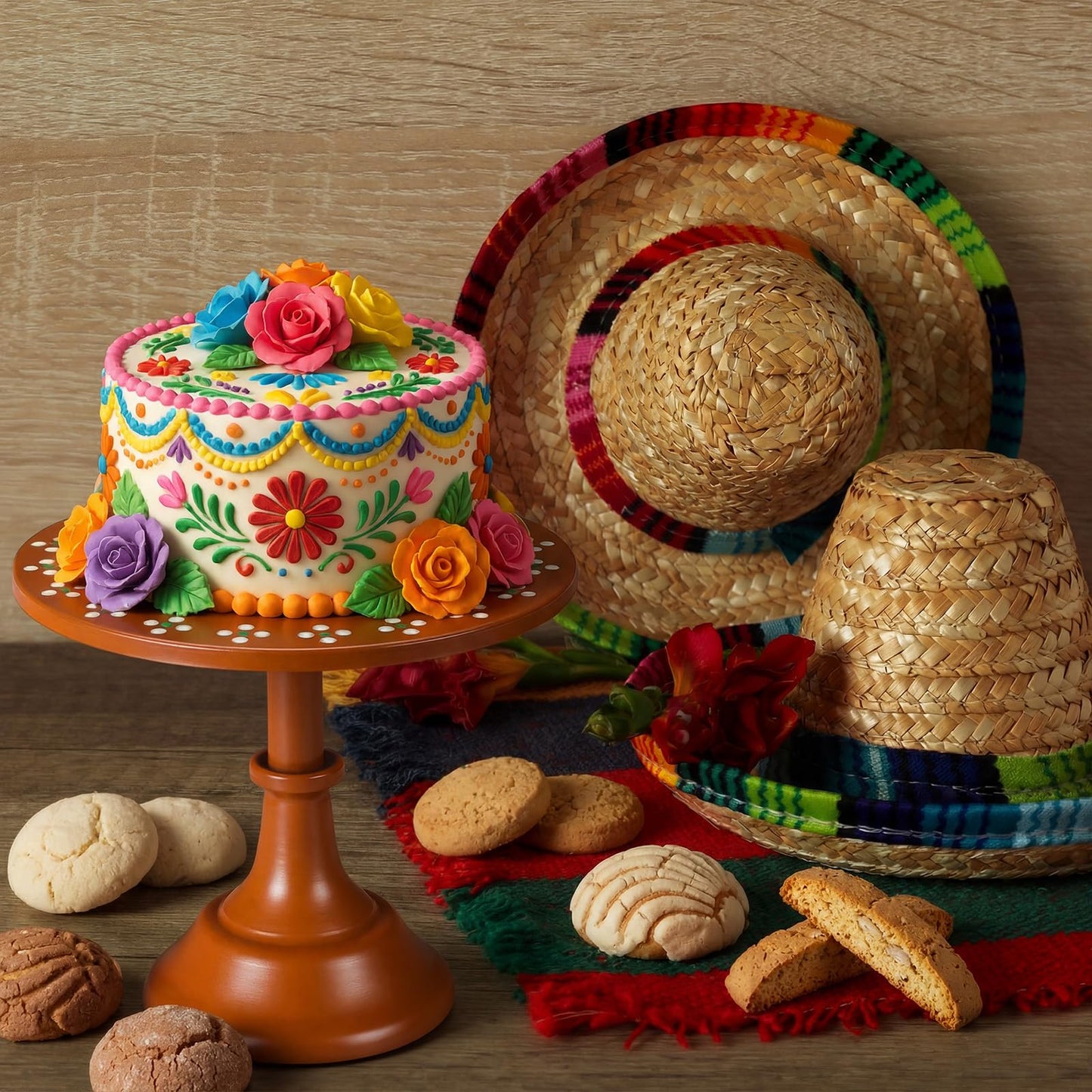Amyhill 3 Set Mexican De Barro Cielito Lindo Cake Stand Party Decoration 8" 10" 12" Metal Orange Round Dessert Pie Display Holder for Wedding Celebration Birthday Baby Shower Cinco De Mayo(Flower)