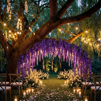 Giegxin 26 Pcs 3D Wisteria Tree for Classroom Room Ceiling Wall Decor Bulletin Board Large Wisteria Garland with 5 Metal Mesh Panel Artificial Fake Hanging Flower Wedding Backdrop(Purple)