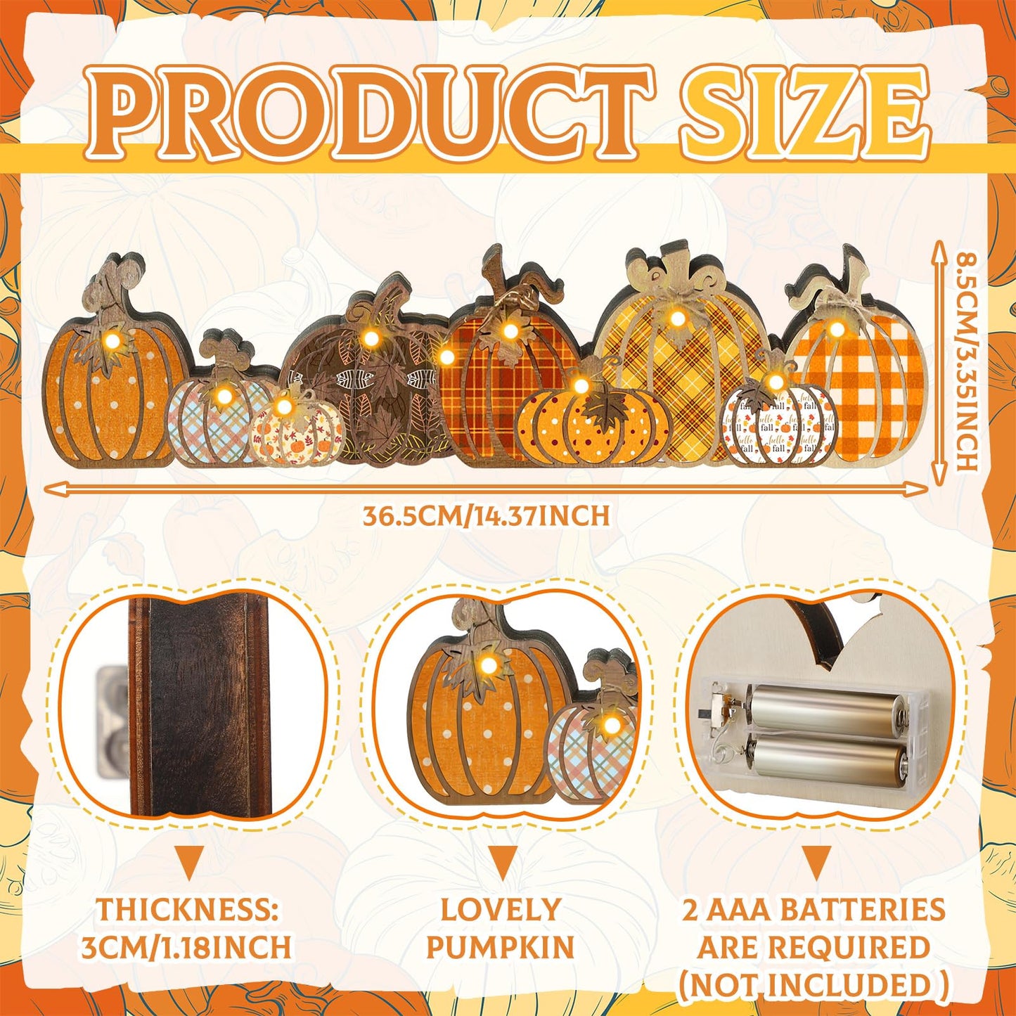 Yousoontic Fall Pumpkin Decor Table Centerpieces Halloween Wooden Pumpkin Sign Decorations with LED Lights 3D Block Autumn Harvest Farmhouse Fall Thanksgiving Decor for Home Mantel Desk Office Party