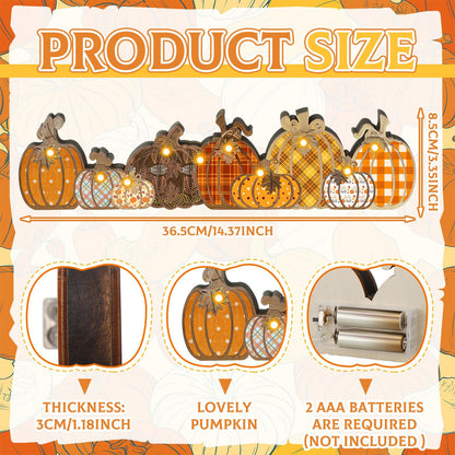 Yousoontic Fall Pumpkin Decor Table Centerpieces Halloween Wooden Pumpkin Sign Decorations with LED Lights 3D Block Autumn Harvest Farmhouse Fall Thanksgiving Decor for Home Mantel Desk Office Party