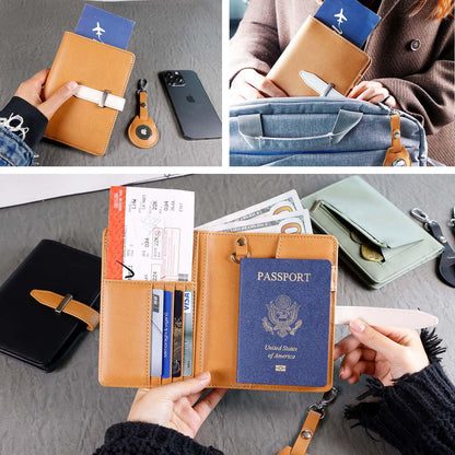 Deziliao Passport wallets, Mulit-purpose RFID Blocking Passport Holder AirTag Wallet, Travel Wallet Cover Case（Brown）