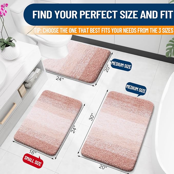 OLANLY Large Bathroom Rugs Mat 54x24, Extra Soft Absorbent Microfiber Bath Rugs, Rubber Backing, Quick Dry, Machine Washable Bath Mats for Bathroom Floor, Tub and Shower, Home Decor Accessories, Peach