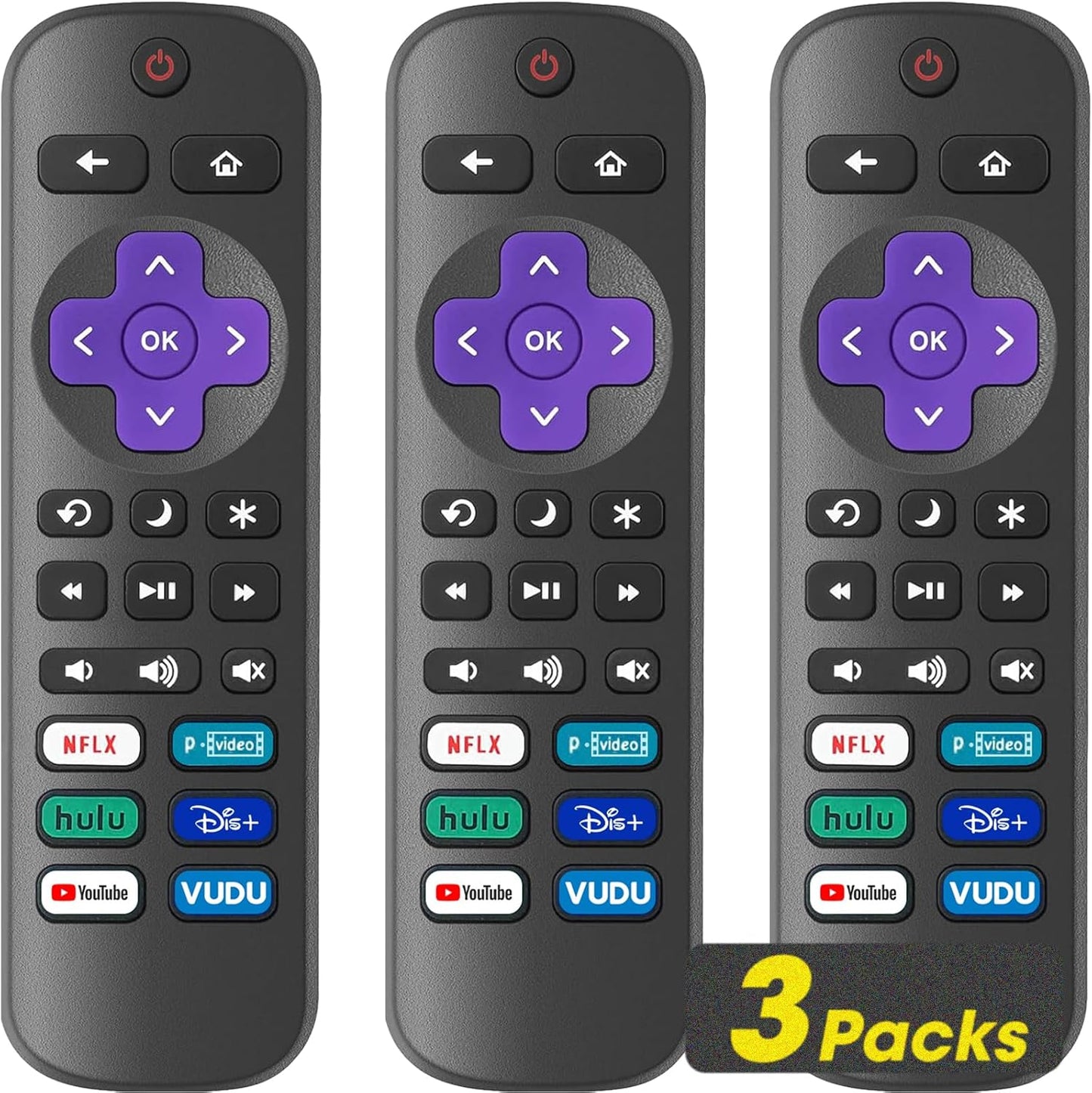 3 Pack Replacement Remote Control for Roku TV - Compatible With TCL, Hisense, Onn, Sharp, Philips (Not for Stick, Box or Speaker)