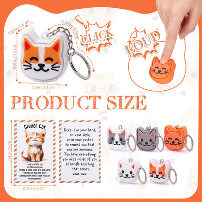 Junkin 25 Set Cat 3D Printed Clicker Fidget with Cards Funny Stress Relief Key Rings Gift Luggage Backpack Charm Gifts for Cat Lover Baby Shower Cats Themed Party Decorations