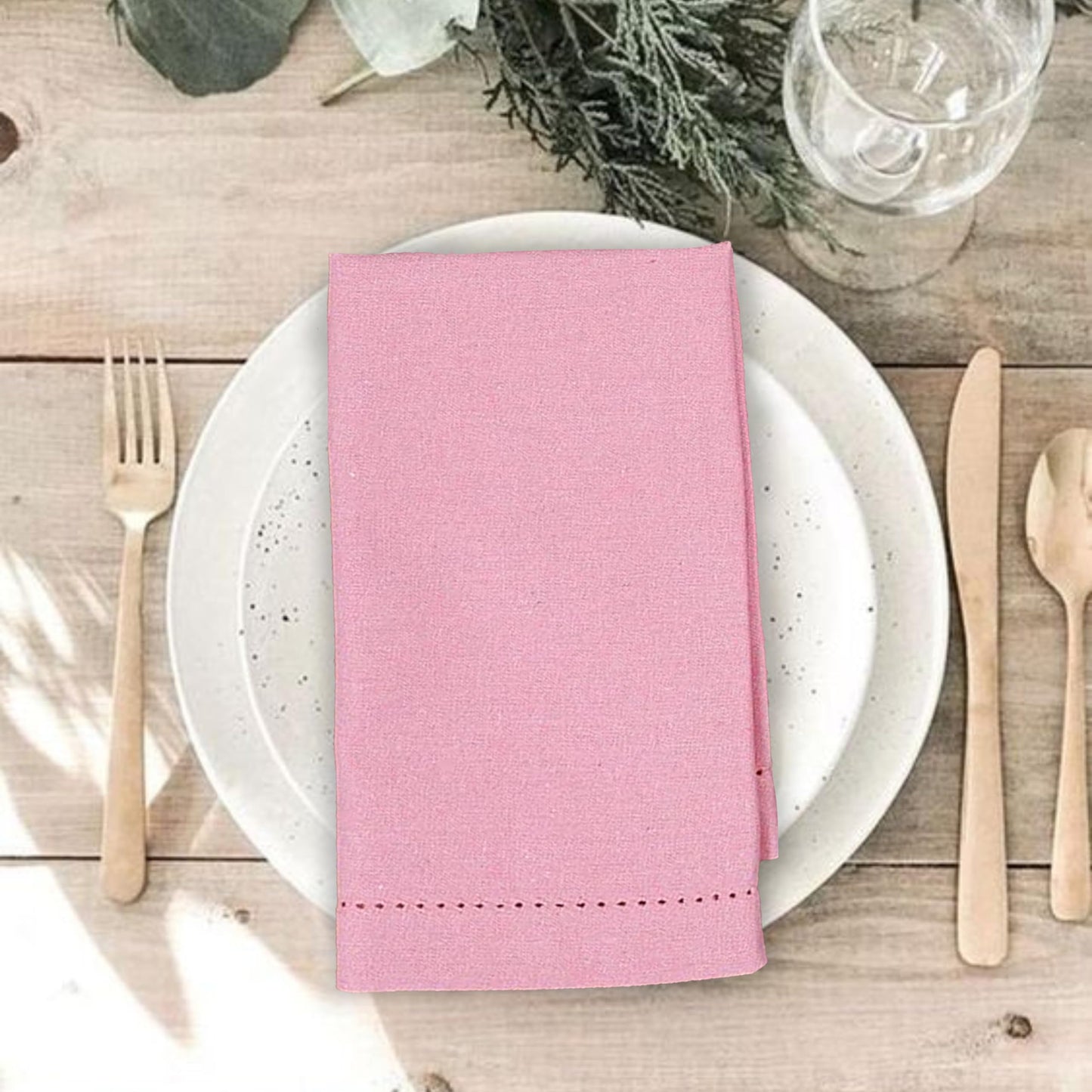 Goroly Home Decorative Cloth Dinner Napkins Hemstitched, Wedding, Cocktail & Party Napkins, Mitered Corners, Machine Washable, 12 Elegant Table Napkins for Special Occasions - 18x18 Inch - Baby Pink