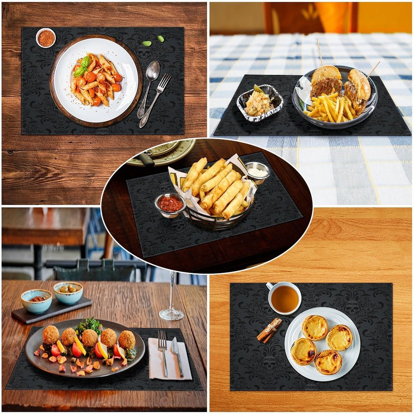 Placemats for Kitchen Dining Table Set of 4,Gothic Horror Skulls Printed Halloween Party Event Table Decoration Placemats 4 PCS, Style-23