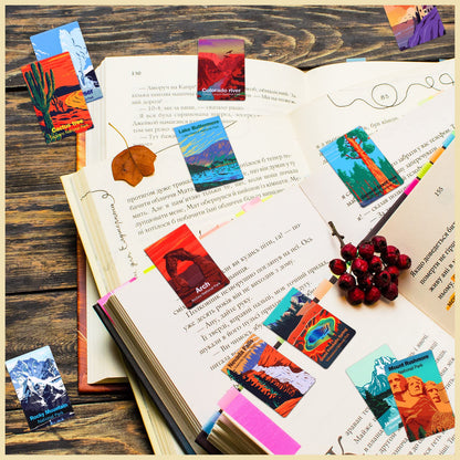 Outus 48 Pcs National Park Magnetic Bookmarks Page Markers Assorted Inspirational Book Mark Clip Set with National Park Landscape for Book Lovers Students Teachers Reading