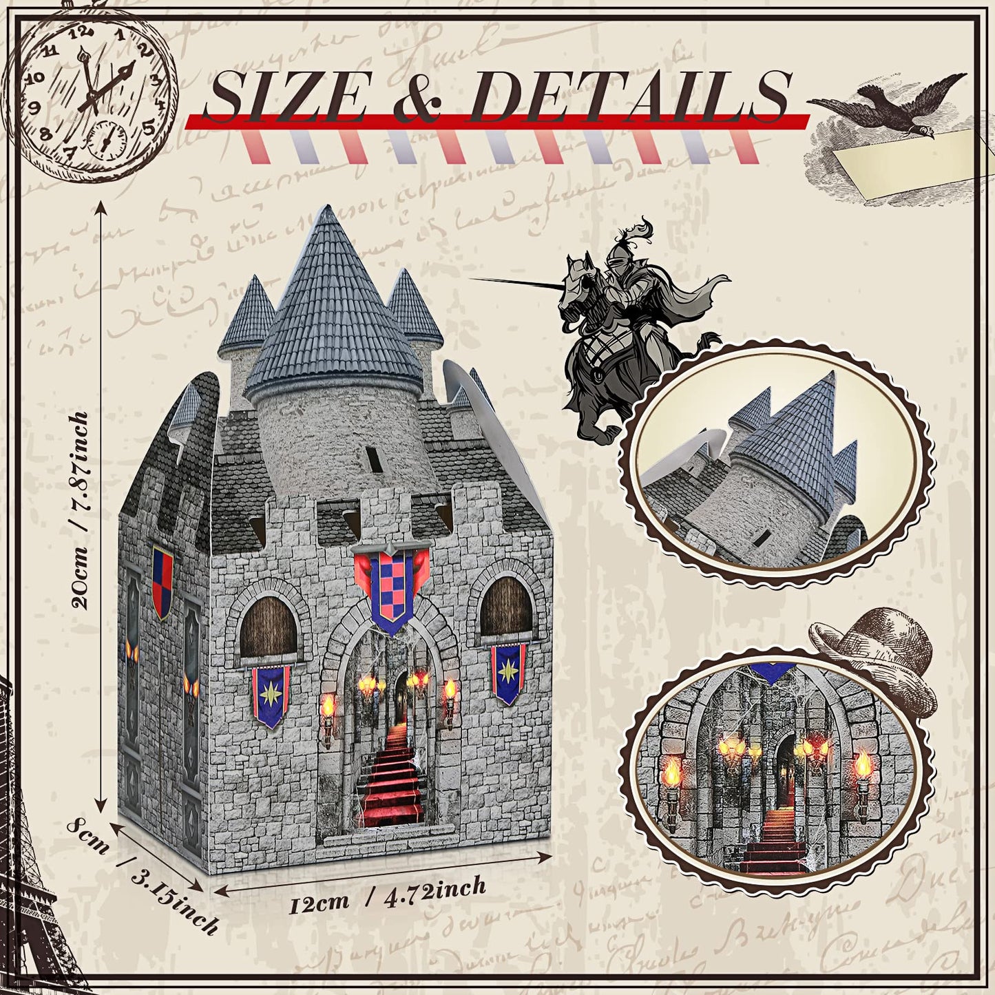 TaoBary 16Pieces 8 x 5 x 3 Inches Medieval Castle Box Cardboard Castle Halloween Knight Theme Party Supplies DIY Box for Mardi Gras Medieval Party Birthday Centerpiece