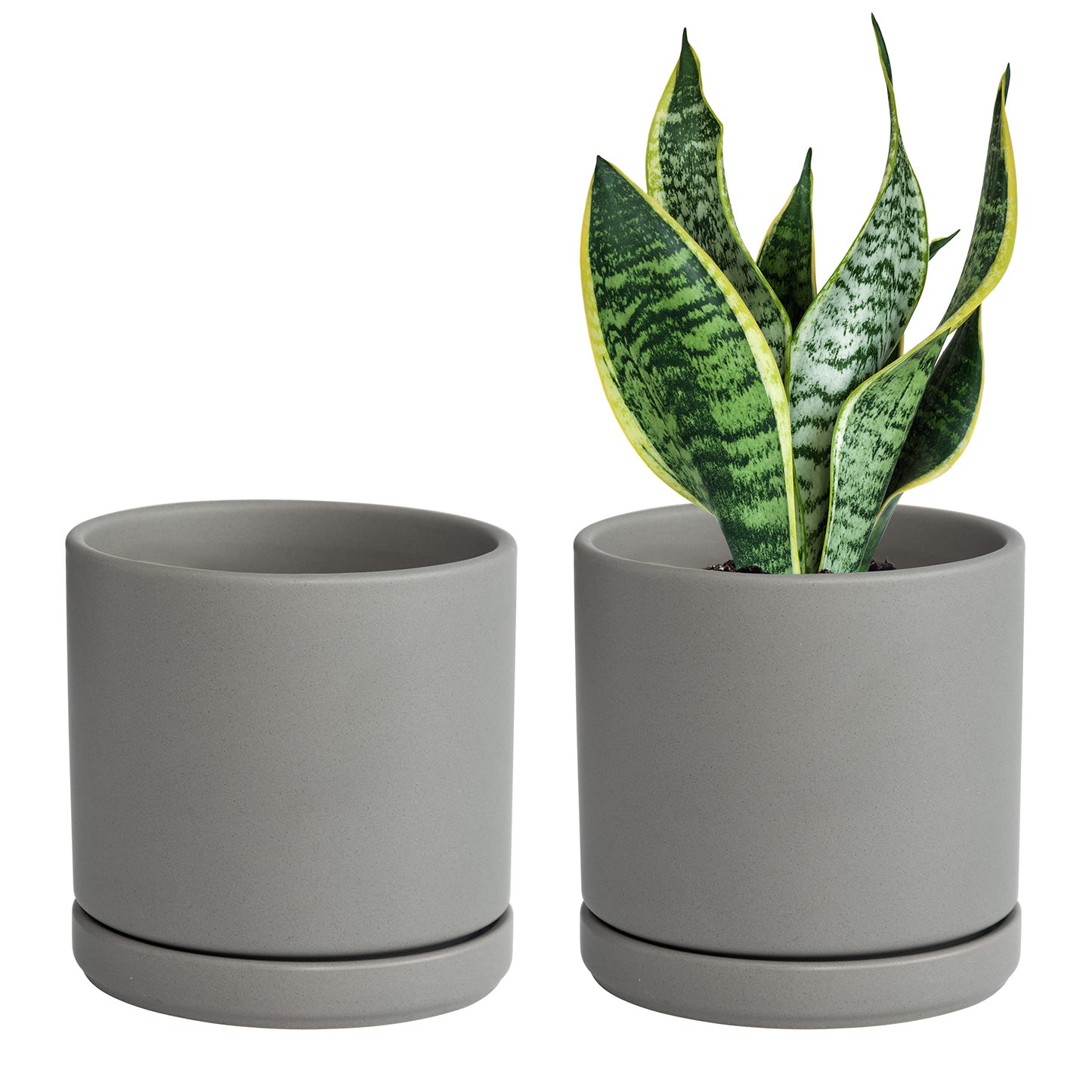 D'vine Dev Set of 2 Plants Pots, 6 Inch Ceramic Planter Pot for Plants with Drainage Hole and Saucer, Speckled Grey, 94-V-C-3