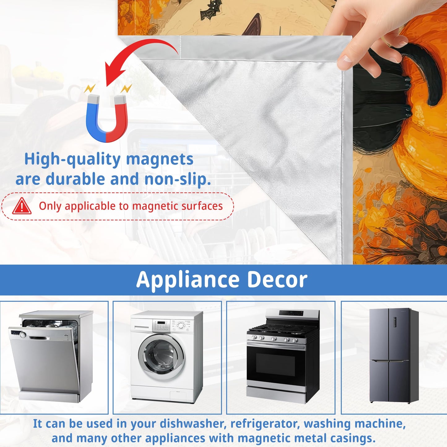 Magnetic Dishwasher Cover for Kitchen Decor Halloween Pumpkin,Washable Removable Black Cat Bat Front Panel Appliance Cover,23 x 26 Inch