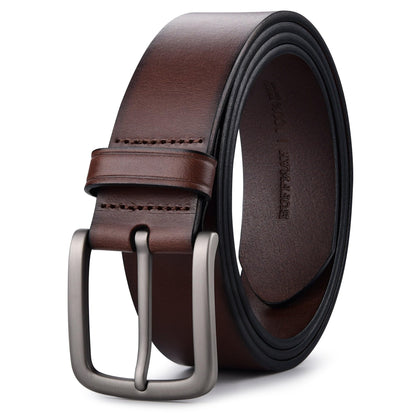 Buffway Men's Leather Belt,1.5" Handcrafted Top-Grain Leather – Durable,Comfortable,Suitable for Everyday Formal & Casual Wear - Size 34" Coffee