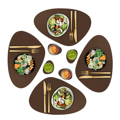 CaSail Faux Leather Placemats and Coasters - Set of 4 Round Modern Brown Table Mats for Dining - Heat Resistant, Waterproof & Non Slip Place mat for Indoor & Outdoor - Wipeable for Easy Care (Brown)