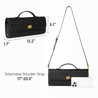 Joryin Woven Purse for Women Evening Clutch Woven Leather Handbags Black Crossbody Bag Purse Formal Evening Bag