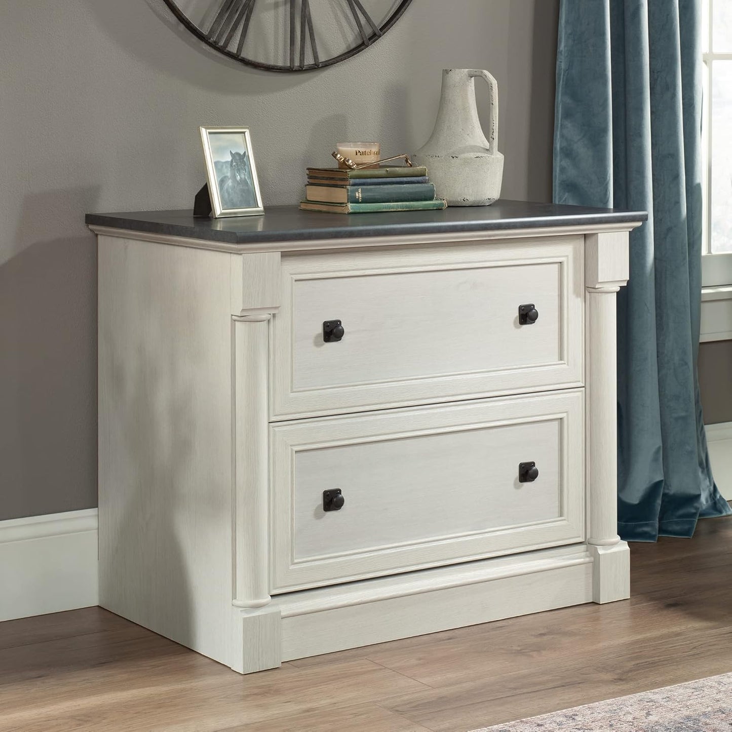 Sauder Palladia 2 Drawer File Cabinet, Lateral Filing Cabinets for Home Office, Hanging File Folders Organizer, Interlocking Drawers, in Glacier Oak Finish