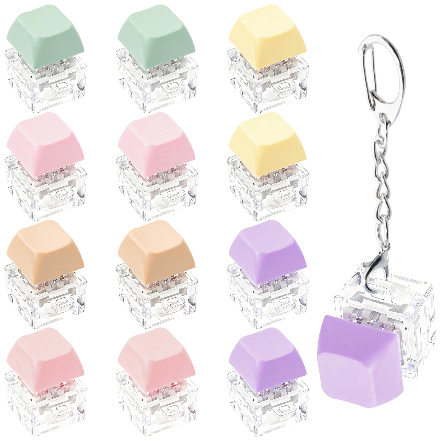 12 Pcs Macaron Keyboard Fidget Toy for Kis Adult to Relief Stress, Fidget Keychain Keyboard Decompression Button Finger Clicker Toys, Button Stress Relief Fidget Gifts Birthday Party Favors