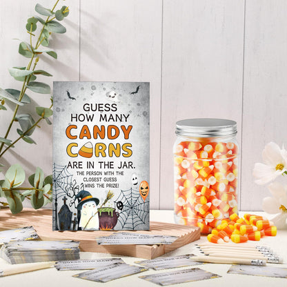 Honeydak Guess How Many Candy Corns Halloween Party Game for Adults Include 50 Guessing Cards 20 Pencils 1 Jar 1 Standing Sign Halloween Candy Corn Guessing Game