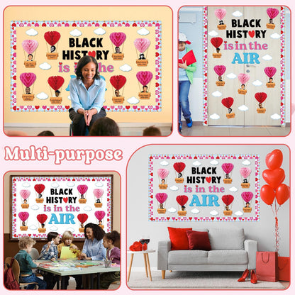 3D Valentine's Day Black History Month Bulletin Board Set Heart Shaped Honeycomb Balls Famous African American Classroom Decoration Inspirational Cutouts for School Home Chalkboard Wall Decor Supplies