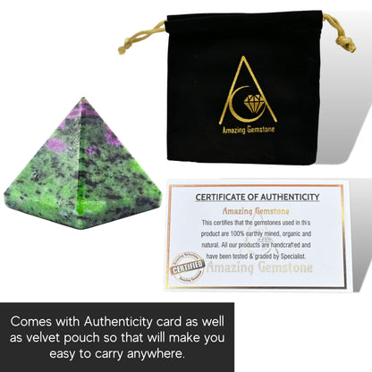 Amazing Gemstone Ruby Zoisite Pyramid Crystal Healing Stones - 1" Great Pyramid Figurine of Natural Stone Pyramid for Meditation, Reiki, Chakra Balancing and Crystal Pyramids Grid