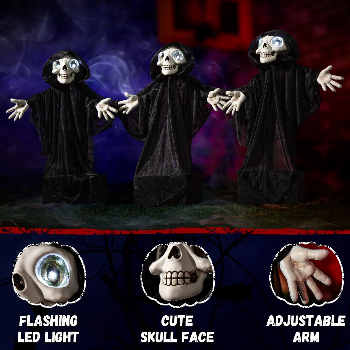 Halloween Outdoor Decoration, Halloween Grim Reaper Pathway Lights with Timer, Landscape LED Path Light Stakes, Sidewalk Glowing Lamp, Walkway Lighting Decorative for Garden, Patio, Yard Lawn, (3pack)