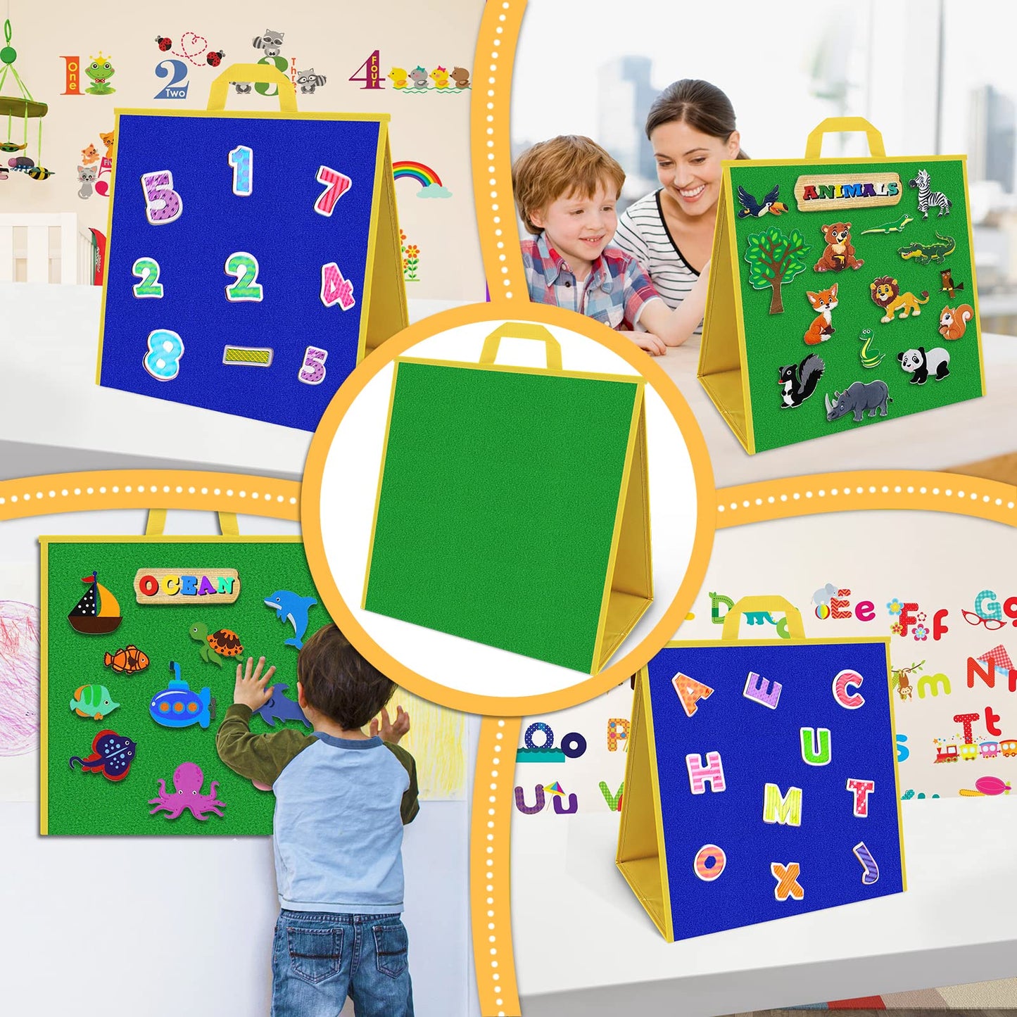 AKAYOK Large Felt Board, 17"x17" Felt Board for Toddlers, Flannel Board for Interactive Storytelling, Visual Schedule & Learning Activities
