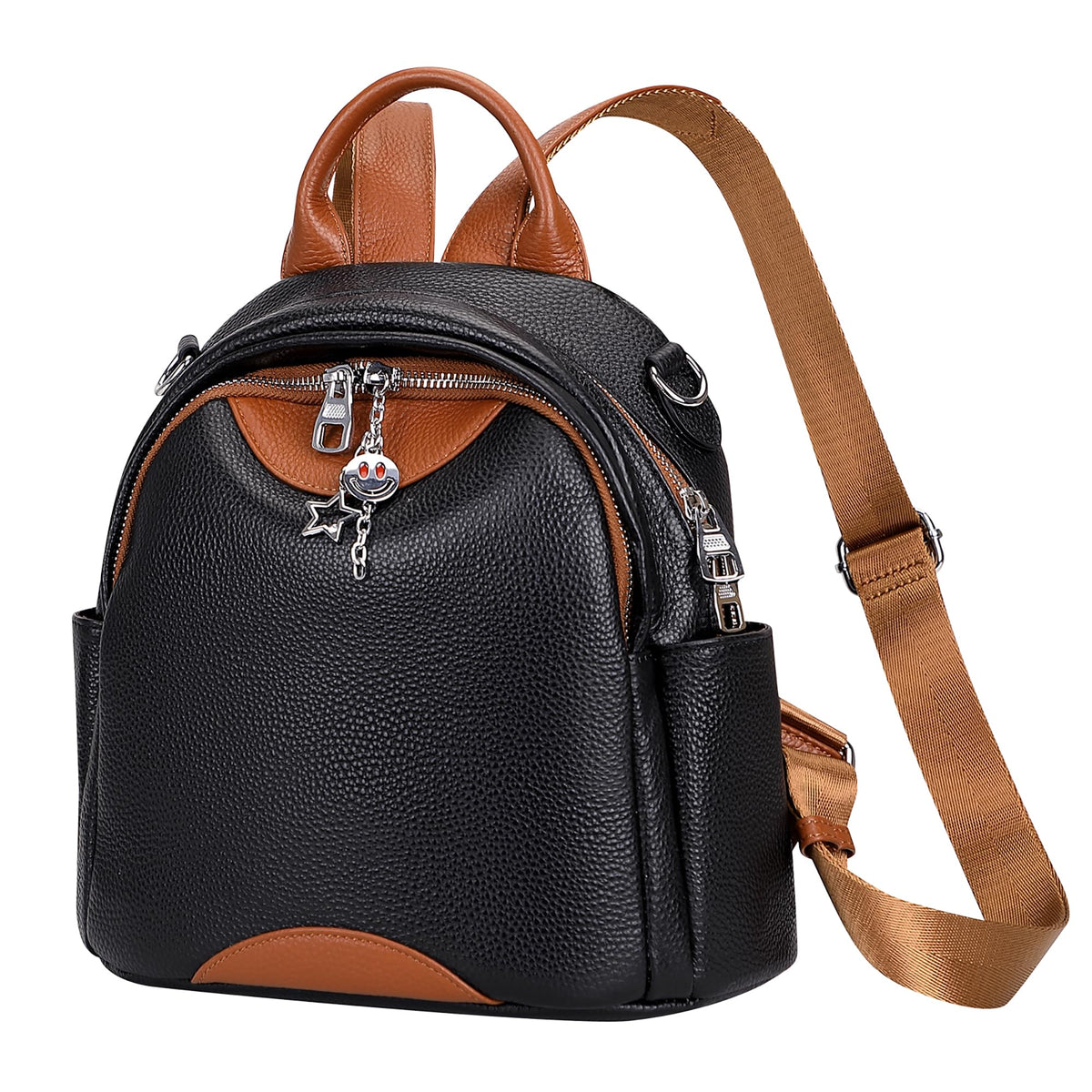ALTOSY Soft Genuine Leather Backpack for Women Small Convertible Backpack Purse Shoulder Bag for Ladies (S97 Black/Brown)