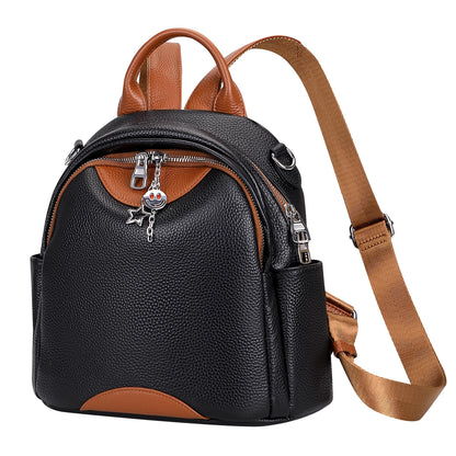 ALTOSY Soft Genuine Leather Backpack for Women Small Convertible Backpack Purse Shoulder Bag for Ladies (S97 Black/Brown)