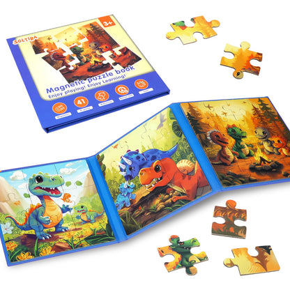 Dinosaur Magnetic Puzzles for Toddlers 3-5 36PCS-3 Animal Themes Puzzles for Kids 4-6 Travel Puzzle for Airplane/Car/Road Trip/Gift Toys for 3-5 Year Old Girls and Boys