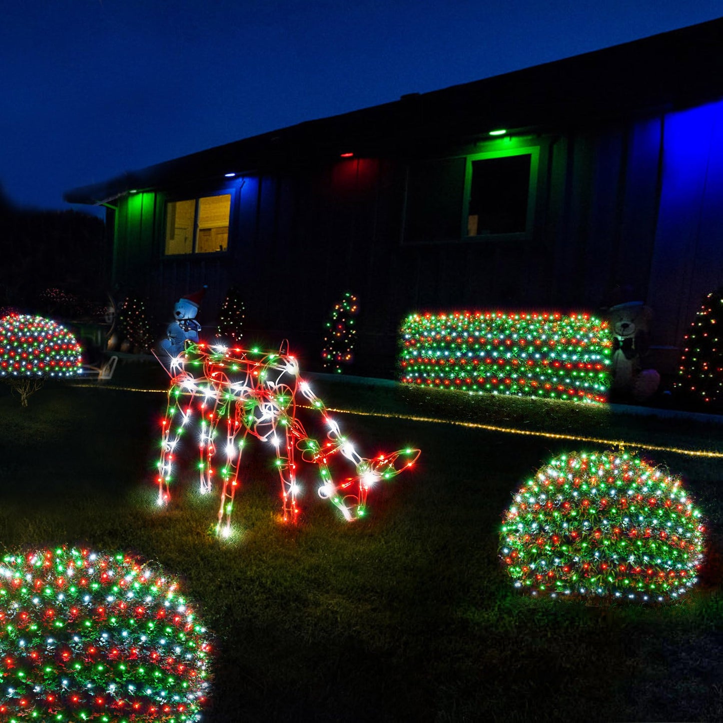 WBao Christmas Net Lights, 360LED 11.5ft x 6.9ft Christmas Lights with 8 Modes, Timer, End to End Connectable, Waterproof Design for Lawn, Bushes, Trees Outdoor Xmas Decorations, Red Green White