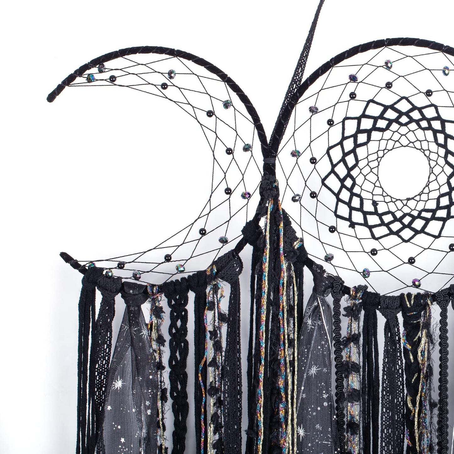 ANROYE Black Triple Moon Goddess Macrame Wall Hanging, Wicca Crescent Dream Catcher for Witch Home, Dreamcatcher for Bedroom Decoration, Pagan Woven Tapestry for Wiccan Adults Decor