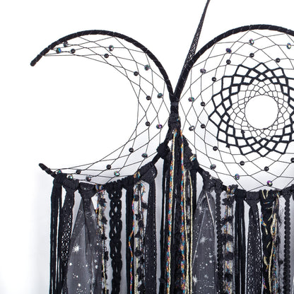 ANROYE Black Triple Moon Goddess Macrame Wall Hanging, Wicca Crescent Dream Catcher for Witch Home, Dreamcatcher for Bedroom Decoration, Pagan Woven Tapestry for Wiccan Adults Decor