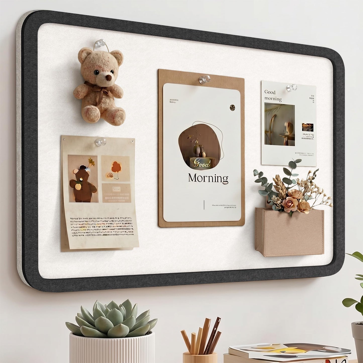 KERRAM Bulletin Board, 24 x 18 inches Decorative Felt Foldable Photo Pin Boards, Vision Board Cork Board Alternative for Walls, Office, Home, Classroom with Pushpins ＆ Small Storage Bag, Black