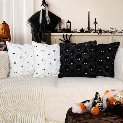 cygnus Halloween Ghost Pillow Covers 18x18 inch White Throw Pillow Covers for Couch Sofa Bedroom Livingroom Soft Plush Faux Fur Couch Pillows for Halloween Decoration
