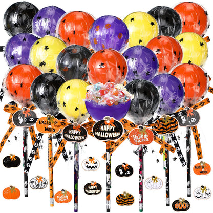 Simgoing 96 Pcs Halloween Party Favors Gift Trick or Treat Container Halloween Pencil Empty Giant Lollipop Stationery Candy Fillable Hold Plastic Lollipop Storage for Classroom Gifts
