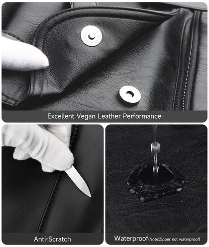 MOYYI Black Leather Backpack for Men Waterproof Fit 15.6 inch Laptop Backpack Work Commute Casual Daypack