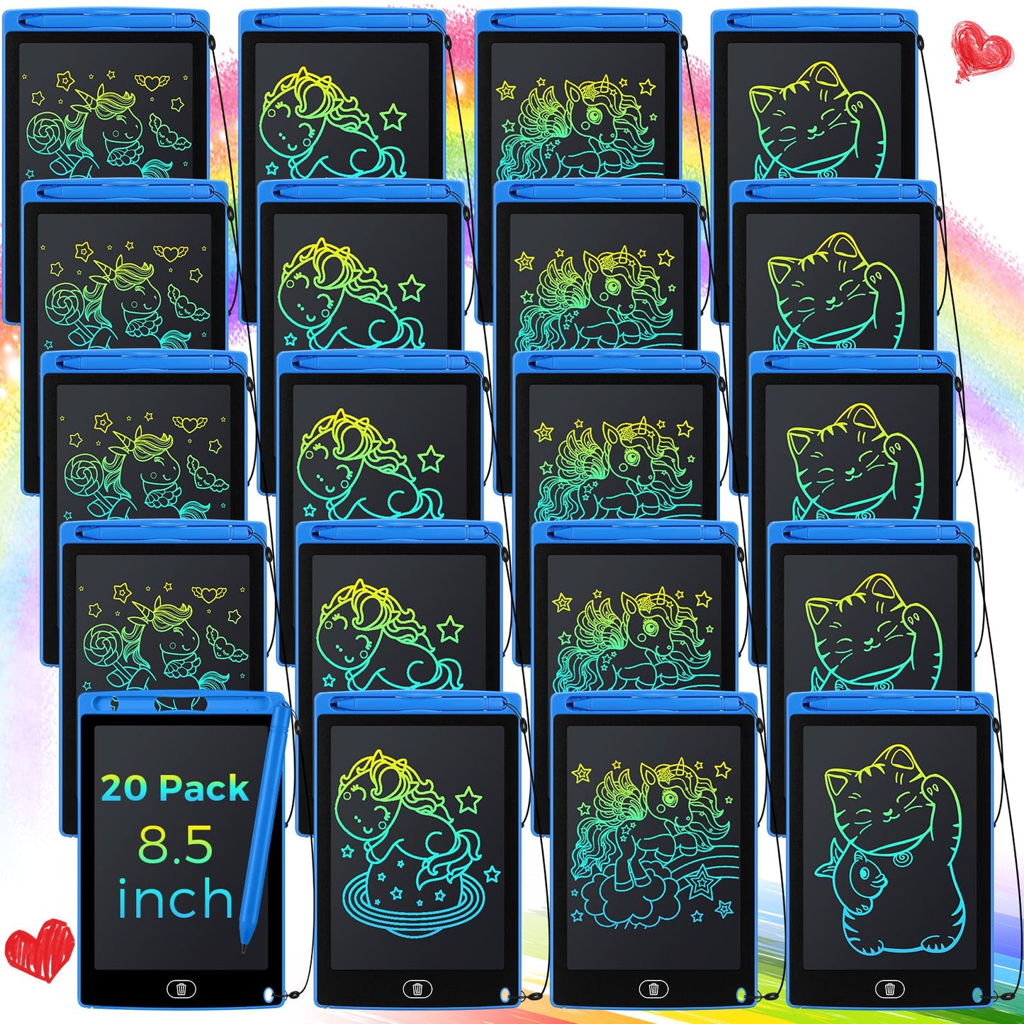 Zhehao 20 Pack LCD Writing Tablet for Kids: 8.5 Inch Colorful Drawing Doodle Boards - Reusable Erasable Doodle Board Educational Learning Toys Gifts for Toddlers Ages 3-8 Party Favors(Blue,Classic)