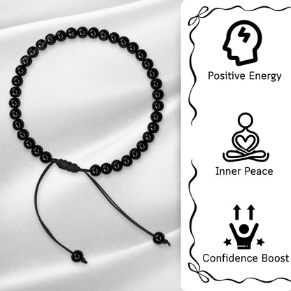 Amazing Gemstone Black Obsidian Anklet Ankle Bracelets for Women - Waterproof Beaded Healing Crystal Anklets, Plus Size Chakra Gemstone Bead Anklet (Stretchy Adjustable - Plain)