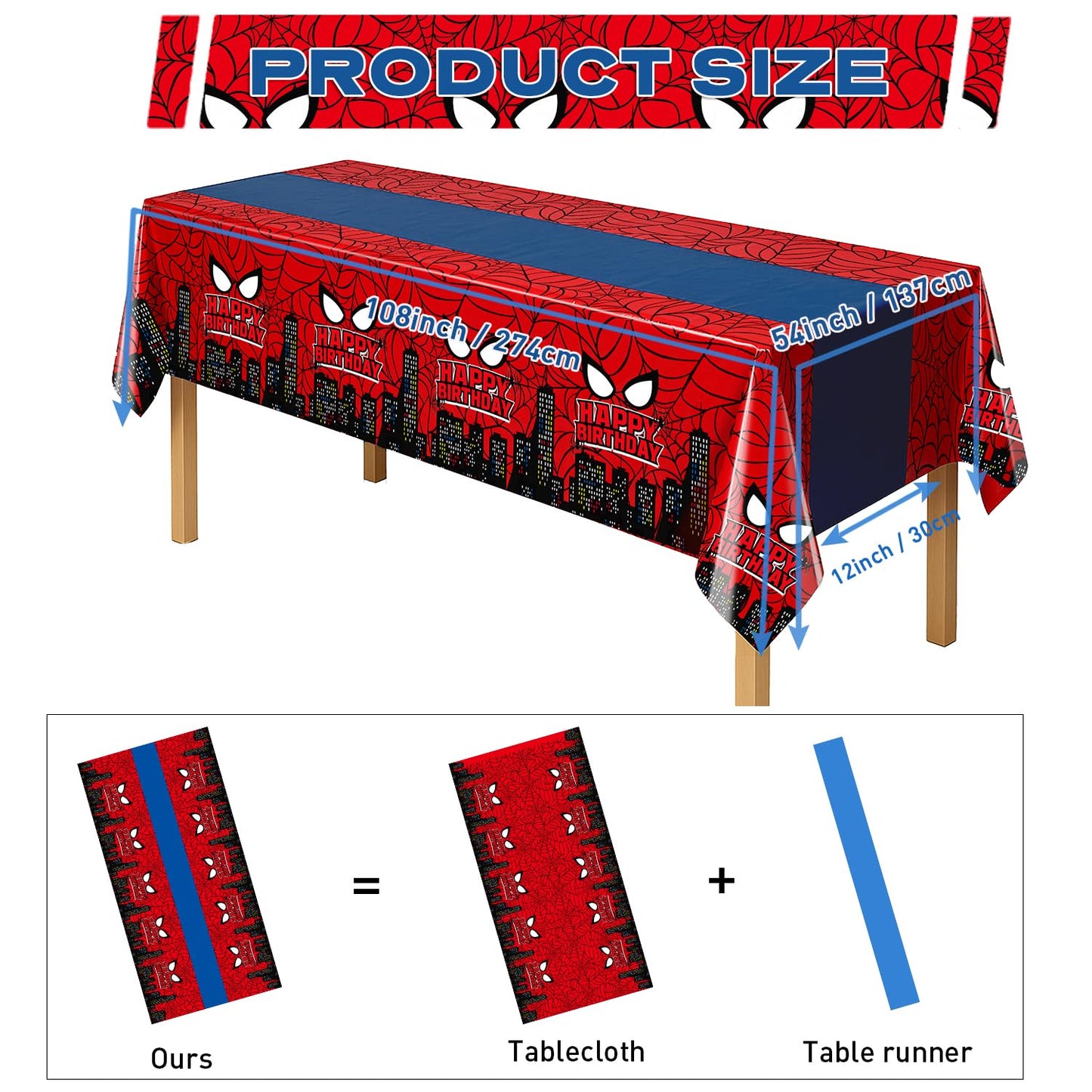 byojia 4Pcs 2in1 Spider Birthday Decorations Tablecloths, 54" x 108" Super Hero Spider Table Cloth Disposable Rectangle Plastic Table Cover for Boys Birthday Party Supplies