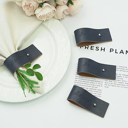 Navy Blue Napkin Rings Set of 6 – Elegant Leather Napkin Ring Holders, Double-Sided Waterproof, Durable Table Decor for Easter, Weddings & Dinner Parties, Stylish Table Setting Accessories