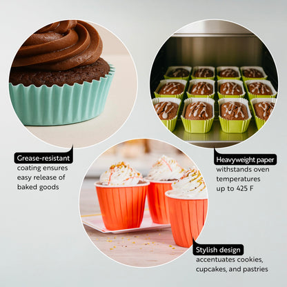 Restaurantware Paper Baking Cups 200 Count 0.4 Ounce Paper Greaseproof Muffin Liners, 2 Inches Disposable Baking Cups Flared Design Tangerine for Oven and Freezer Use