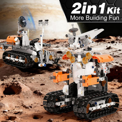 Sciencow 2-in-1 Build a Robot Kit, Remote & APP Controlled Robotic Building Blocks Toys STEM Projects for Kids Ages 8 9 10 11 12 13 14,Chirstmas Birthday Gift for Boys (RC Mars Rover)