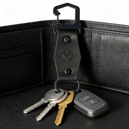PALEVAN Genuine Leather Keychain Handmade Car Keychain Leather Key Chain Solid Metal Key Keeper Belt Loop Key Ring Holder (Black-Style2)