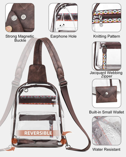 FADEON Large Clear Bag for Stadium Events, Transparent Purse Designer See Through Women's Crossbody Sling Bags Concerts Sports
