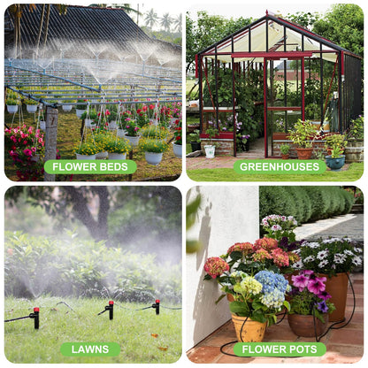 TJJFMM 230FT Drip Irrigation System for Garden with 40 Nozzles & Emitters, Garden Watering System with 1/2" & 1/4" Tube and Barbed Fittings - Adjustable Sprinklers Kit for Greenhouse, Lawn, Raised Bed