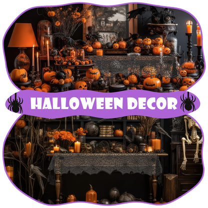 Windkream 18 x 72 Inch Halloween Table Runners Black Lace Spider Web Table Runner with Crawling Spider Gothic Halloween Decorations for Masquerade Themed Party Dinner Mantel Indoor Decor