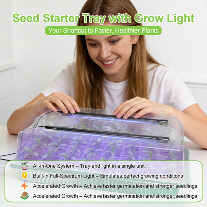 AWUREYIT Seed Starter Tray with Grow Light, 2 Pack 80 Cells Seed Starter Kit, Complete System with Humidity Dome, Full Spectrum LED, Dimmable Timer for Indoor Gardening & Seedlings