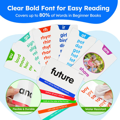BenBen Sight Words & Phonics Flash Cards, 500 Sight Words & 800+ Words, Learn to Read CVC, Blends, Long Vowels, Dolch & Fry High Frequency Words for Pre-k Kindergarten 1st 2nd 3rd Grade Kids Ages 3-9